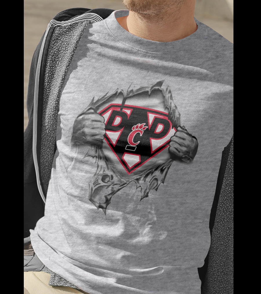 Cincinnati Bearcats Super Dad Logo Design With Bearcat Paw And Shield T-Shirt