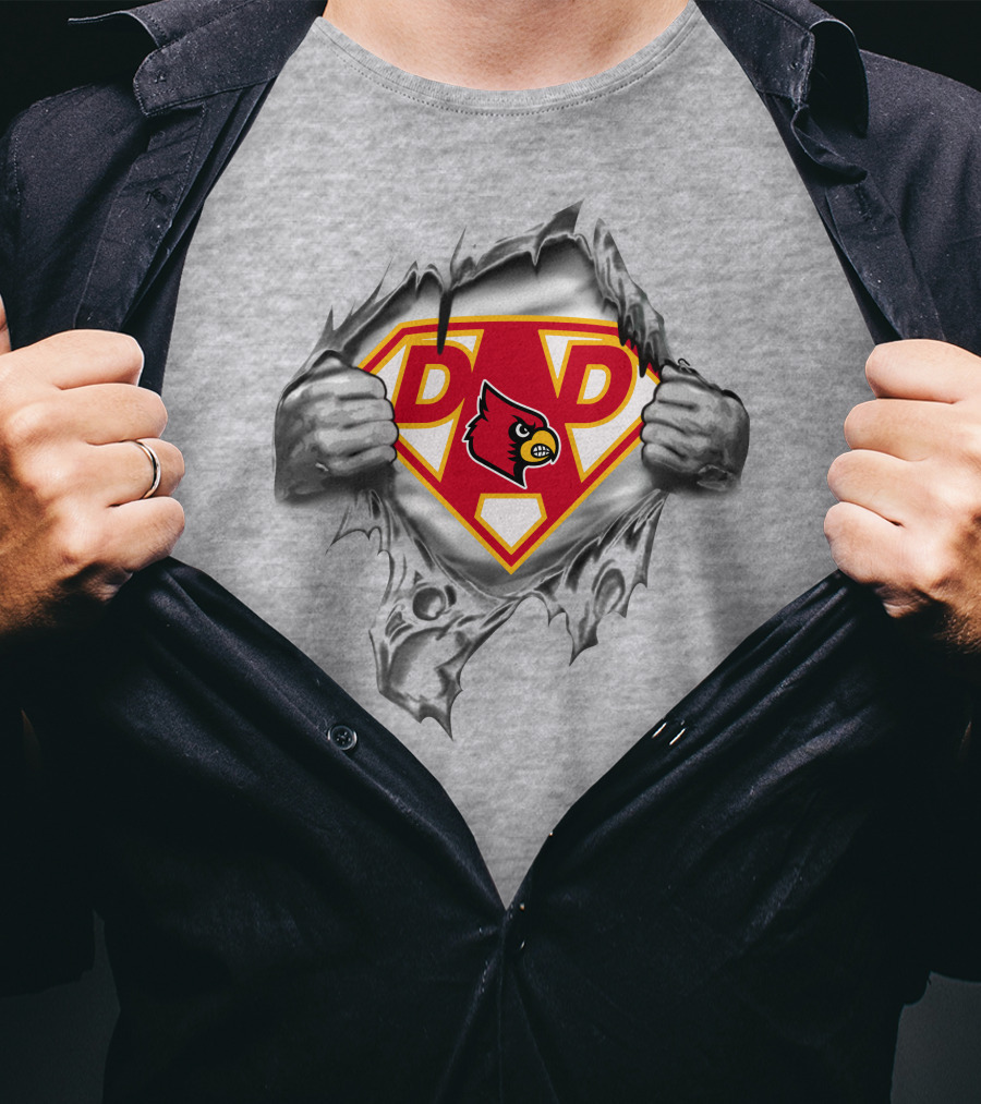 Louisville Cardinals Super Dad Logo With Cardinal Head Symbol And Ripped T-Shirt
