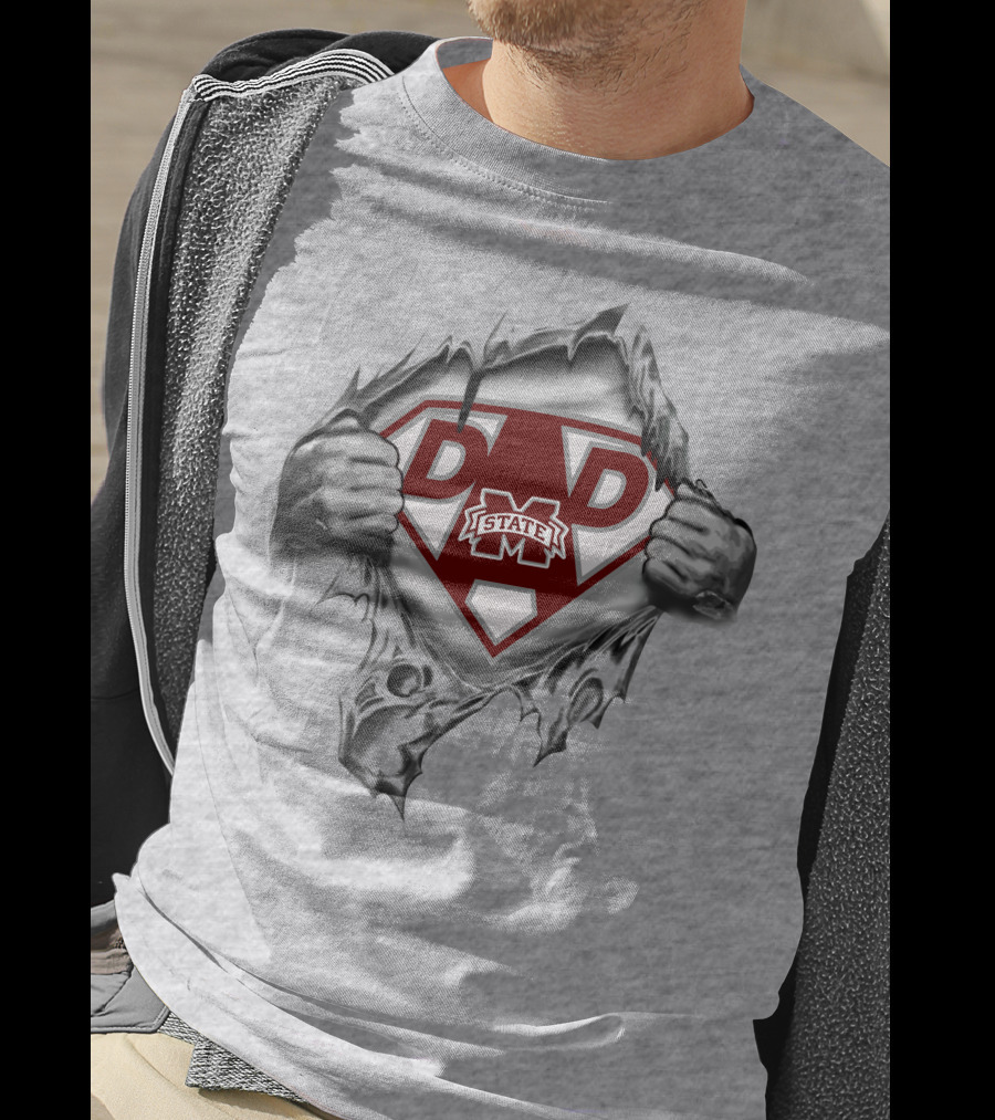 Mississippi State Bulldogs Super Dad Logo Hidden Under Tear T-Shirt
