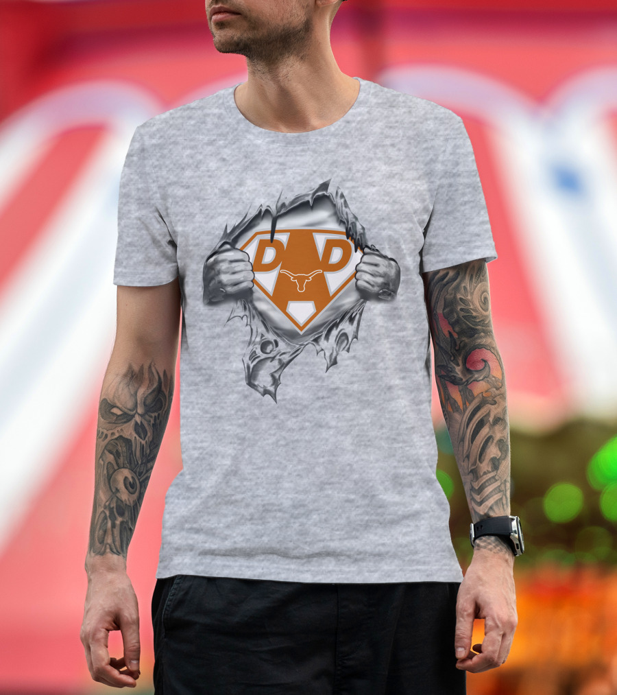 Texas Longhorns Super Dad Superman Logo With Torn Reveal T-Shirt