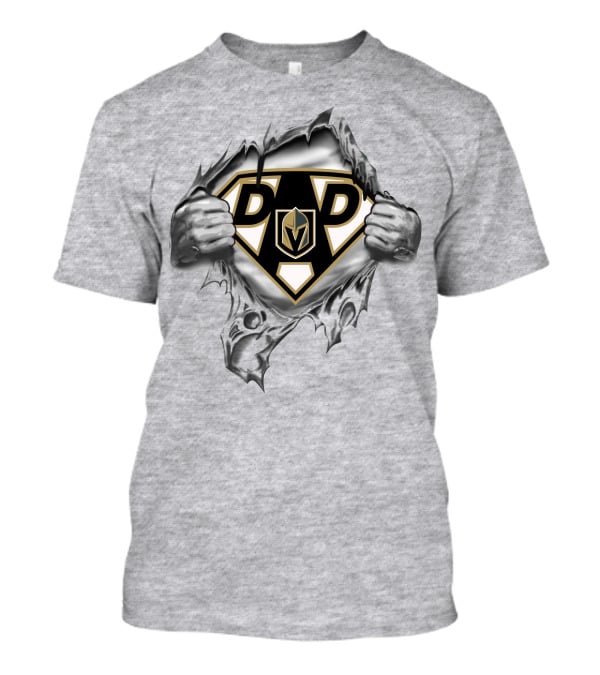 Vegas Golden Knights Dad Superhero Logo Breaking Through T-Shirt