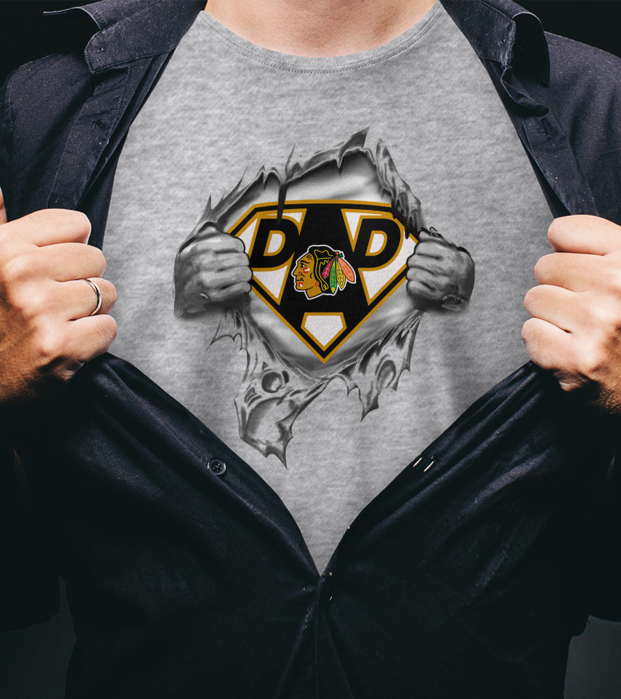 Chicago Blackhawks Super Dad Logo Inside Ripped T-Shirt