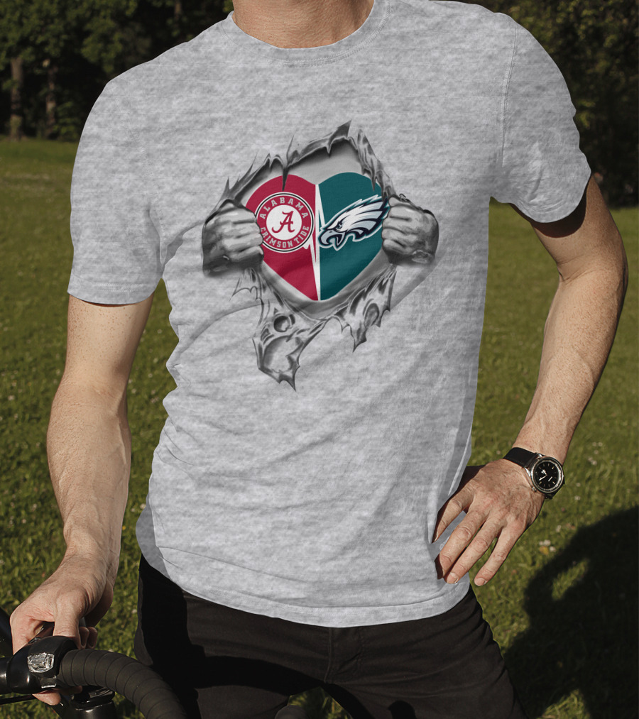 Alabama Crimson Tide And Eagles Heart Design It's In My Heart T-Shirt