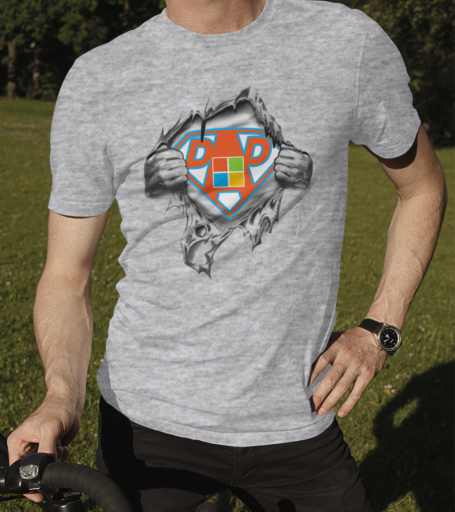 Microsoft Super Dad Logo Parody With Torn Shirt Effect T-Shirt