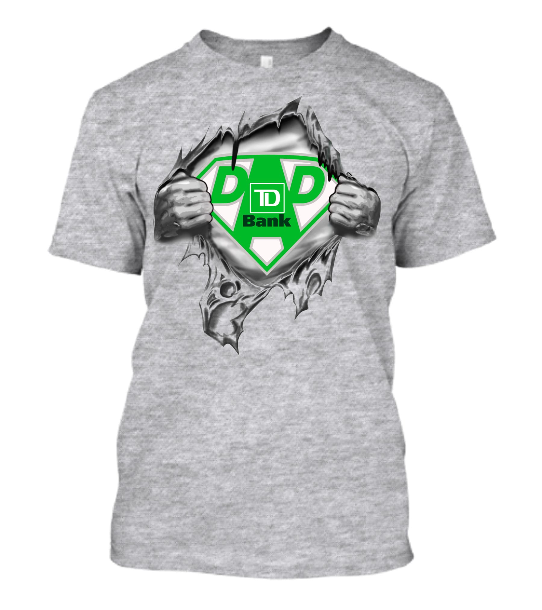 Td Bank Super Dad Logo With Heroic Shield And Ripped T-Shirt