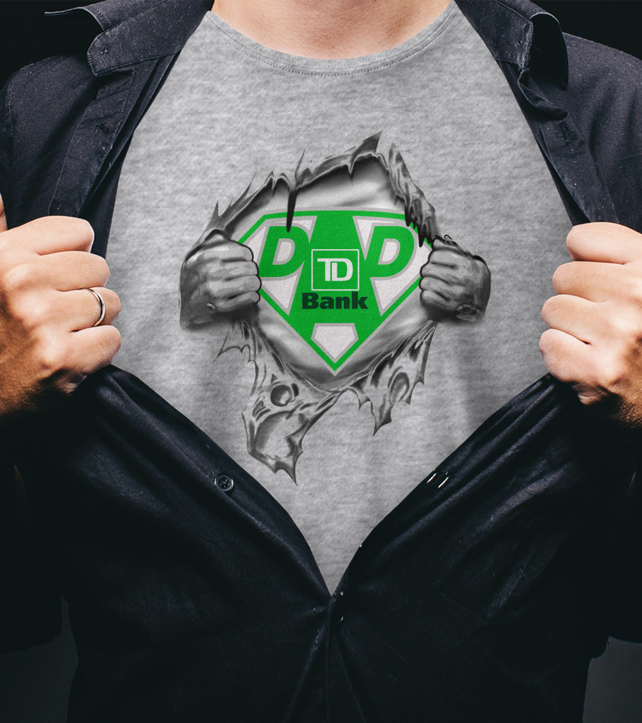 Td Bank Super Dad Logo With Heroic Shield And Ripped T-Shirt