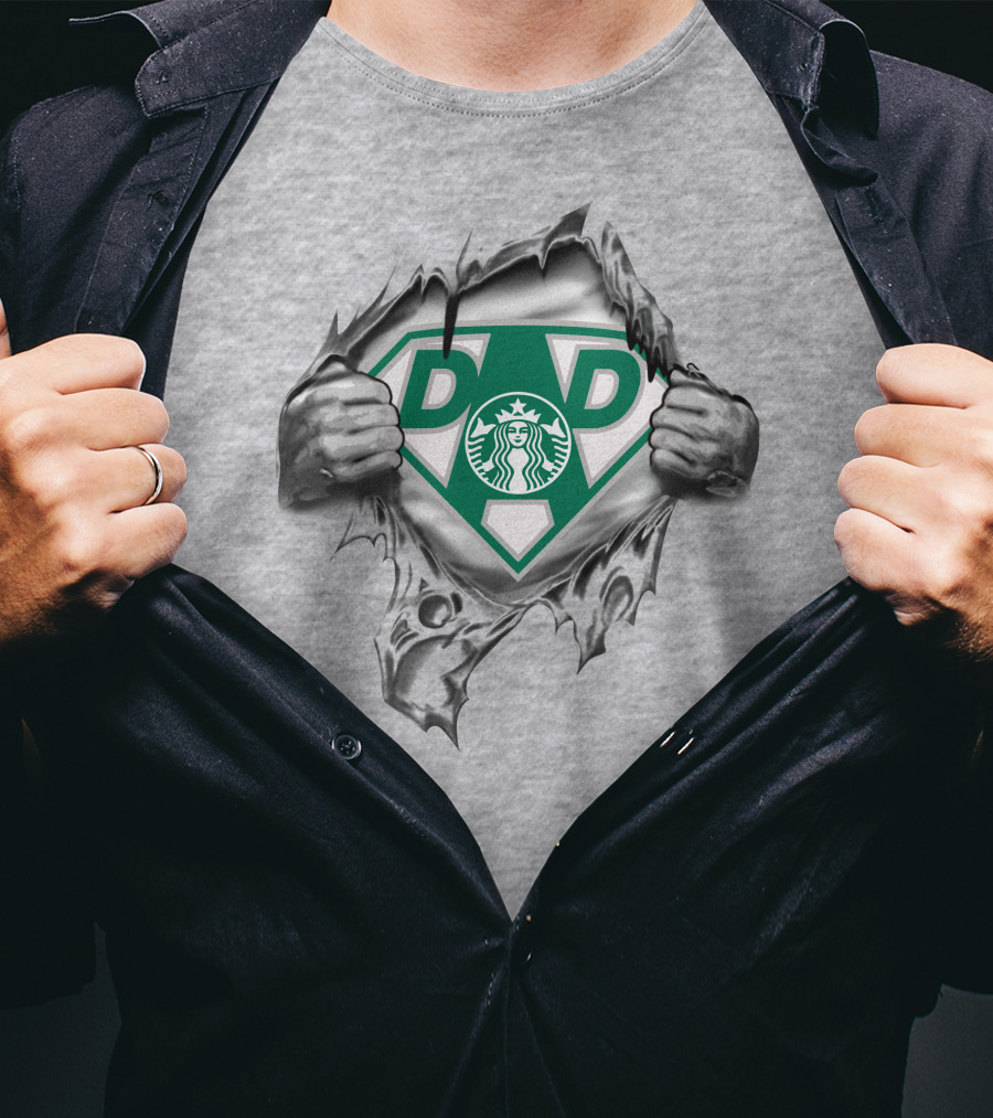 Starbucks Coffee Super Dad Superman Logo Rip Dad T-Shirt