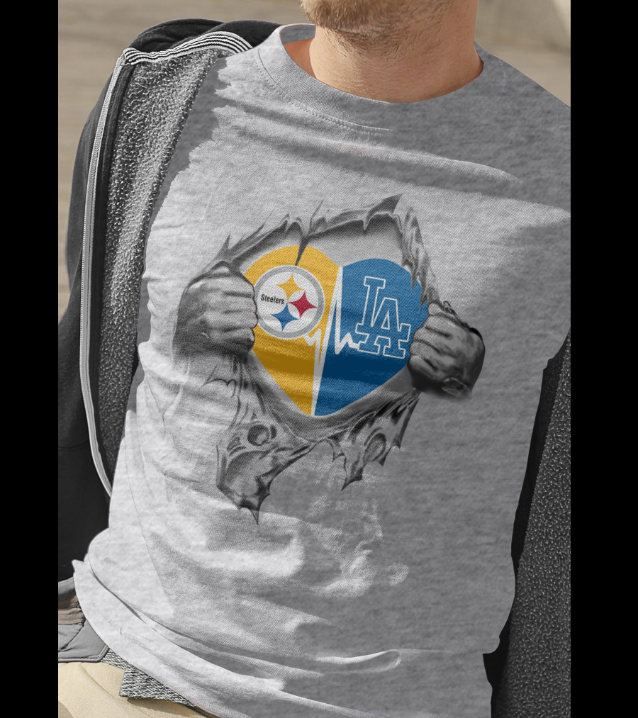 Steelers Dodgers Heartbeat Love Fans In My Heart T-Shirt