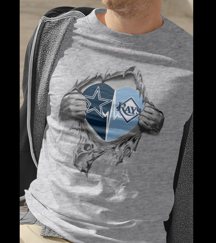 Cowboys Rays Heart Logo With Star And Diamond Symbol In Torn T-Shirt