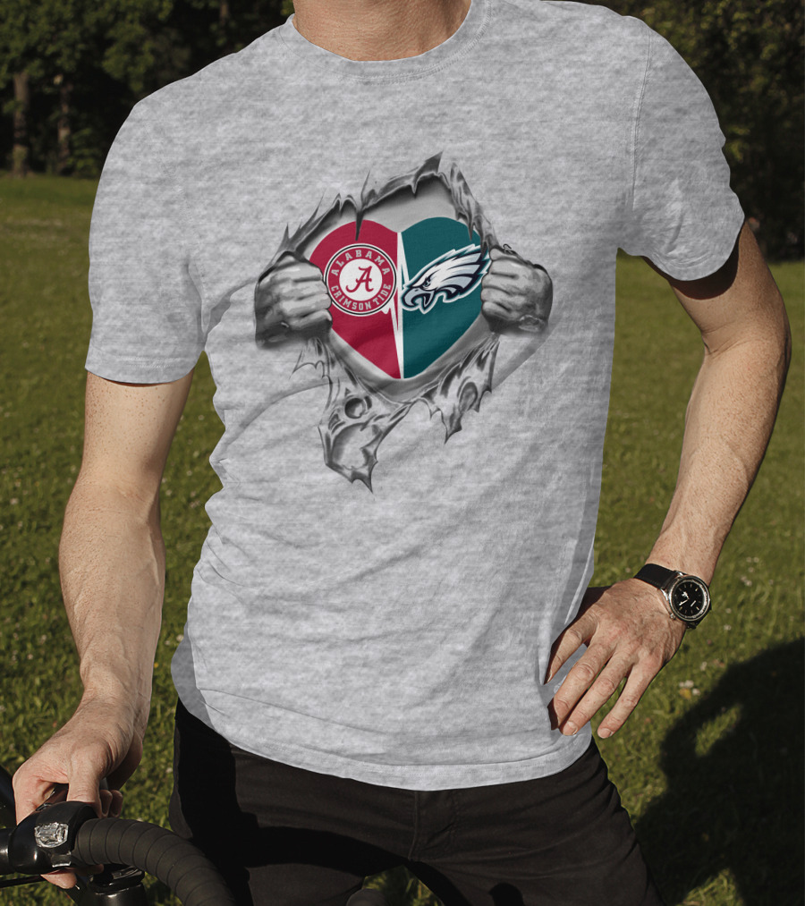 Alabama Crimson Tide Philadelphia Eagles Heart Burst T-Shirt