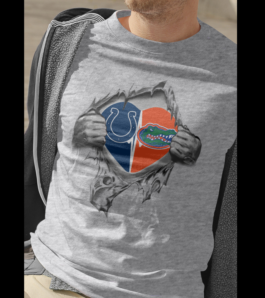 Colts Gators Heart Split Torn Reveal T-Shirt
