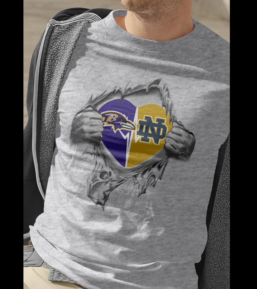 Ravens Notre Dame Fighting Irish Heart Design Inside My Heart T-Shirt