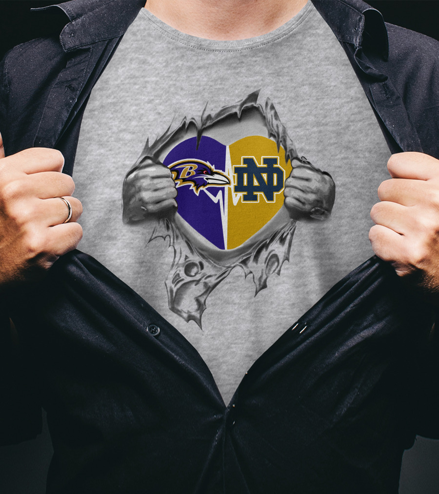 Ravens Notre Dame Fighting Irish Heart Design Inside My Heart T-Shirt