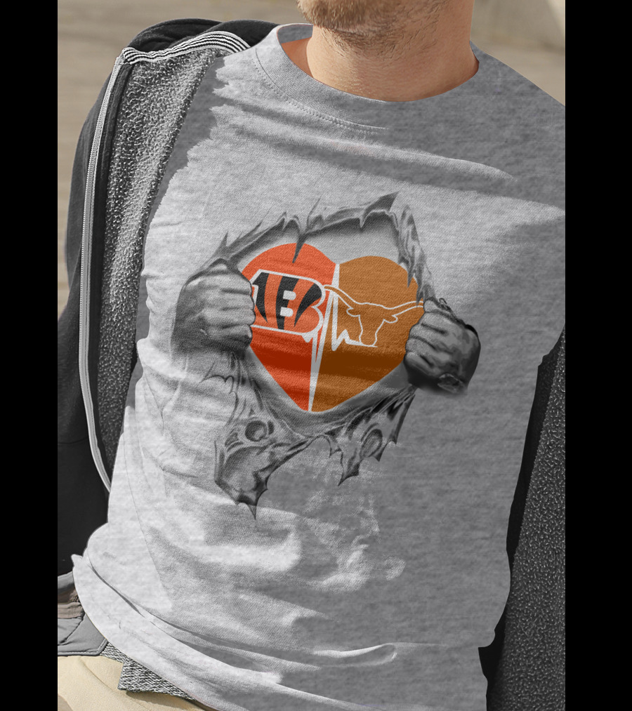Bengals Texas Longhorns Heart Design With Logo Elements And Symbolic T-Shirt