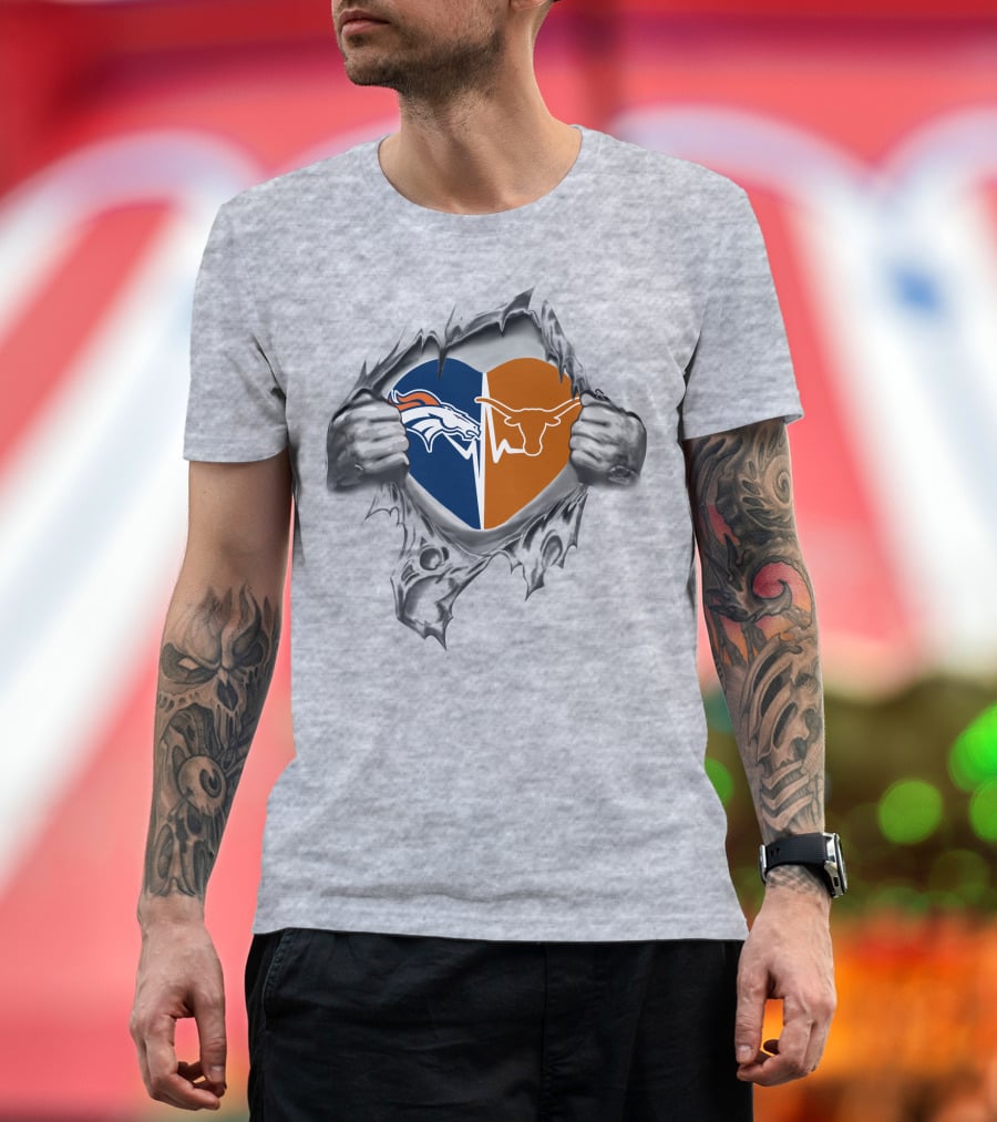 Broncos Texas Longhorns Heart Logo Fusion T-Shirt