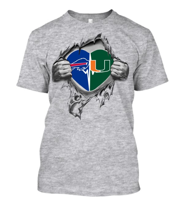 Bills Miami Hurricanes Heart Logo Peel T-Shirt