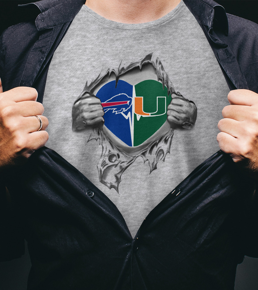 Bills Miami Hurricanes Heart Logo Peel T-Shirt