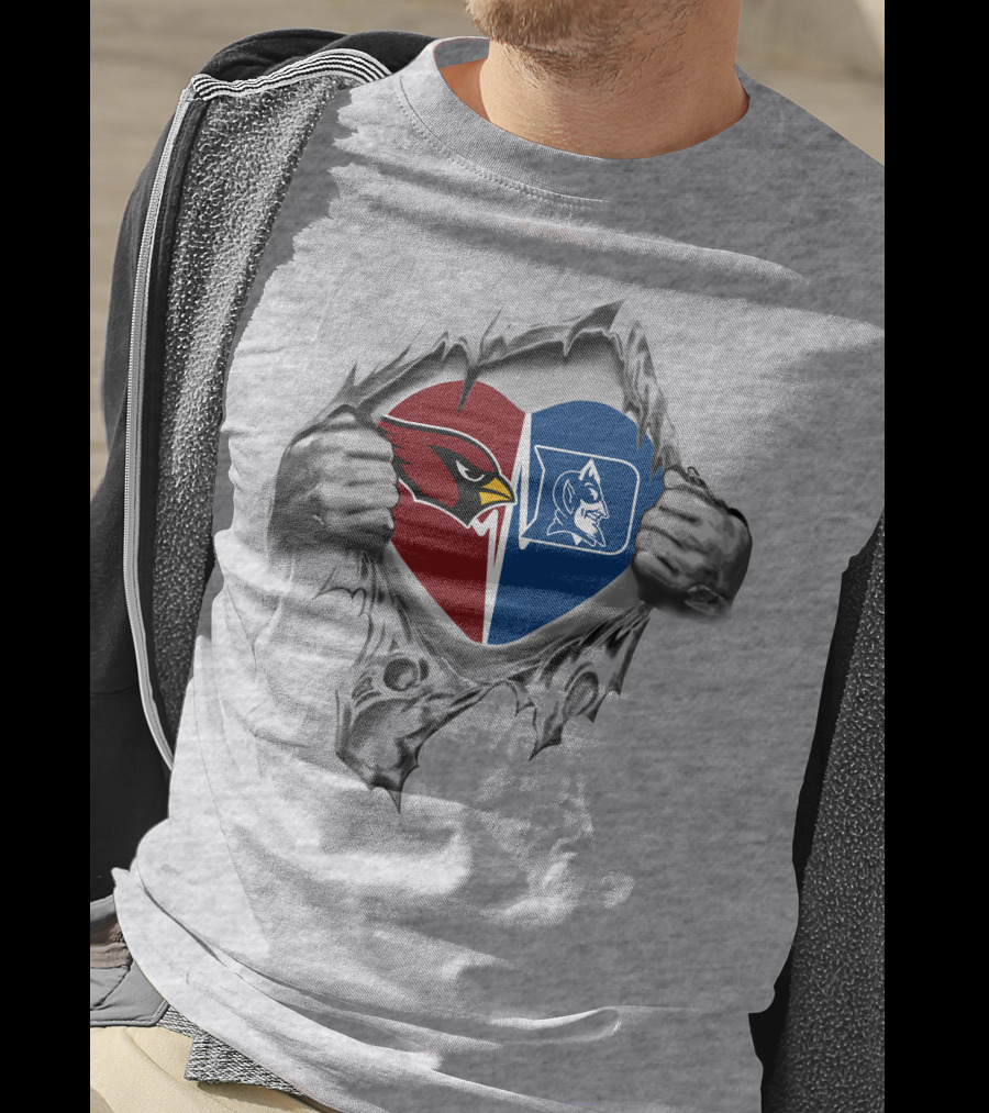 Cardinals Duke Blue Devils Heart Icon With Split Team Logos T-Shirt