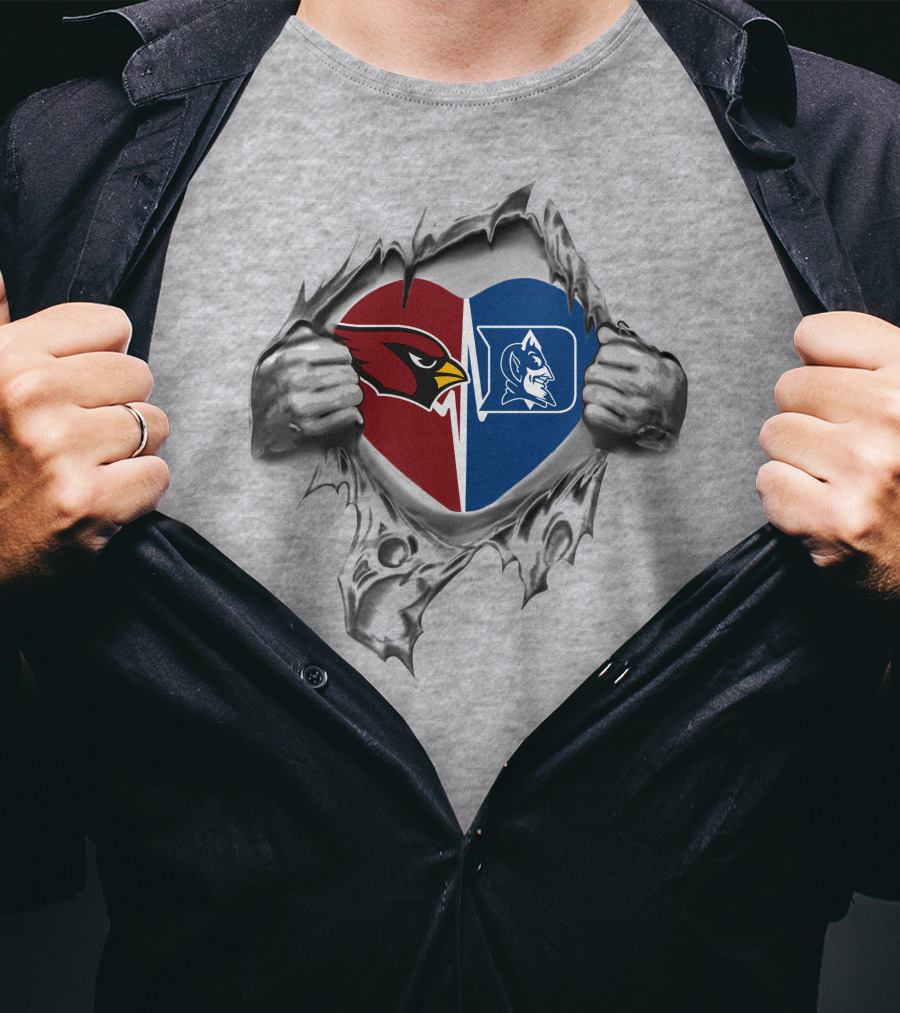 Cardinals Duke Blue Devils Heart Icon With Split Team Logos T-Shirt
