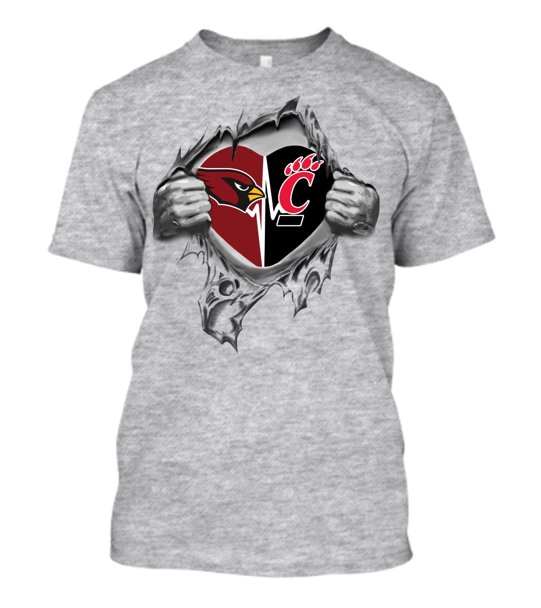 Cardinals Cincinnati Bearcats Heartbeat Split T-Shirt