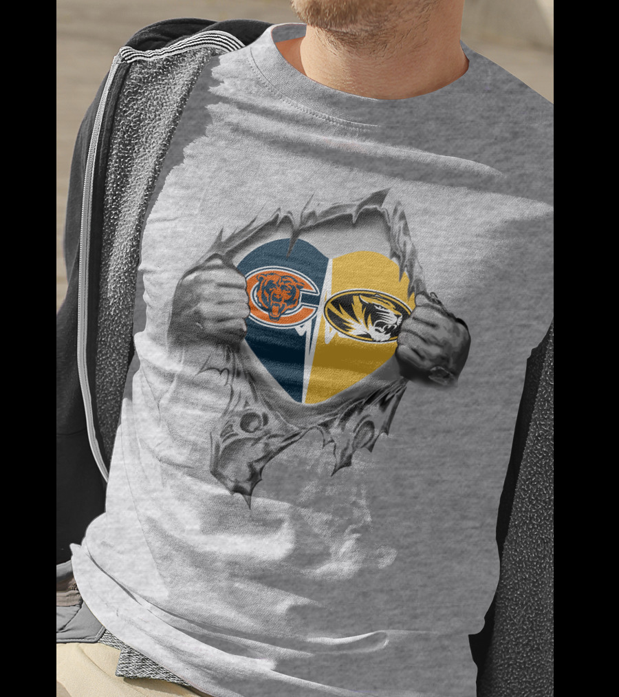 Bears Missouri Tigers Heart Logo Tearing T-Shirt