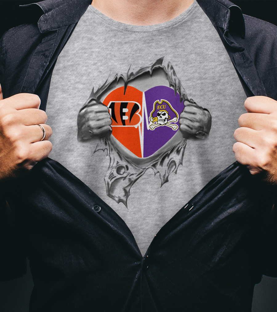 Bengals Ecu Pirates Heart Logo Rip T-Shirt