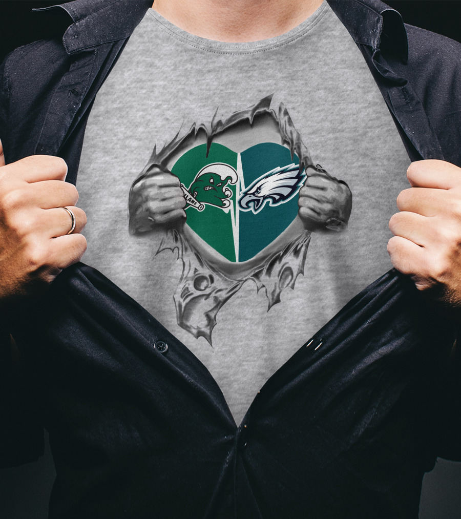 Eagles Tulane Green Wave Heart Split Fan Loyalty T-Shirt