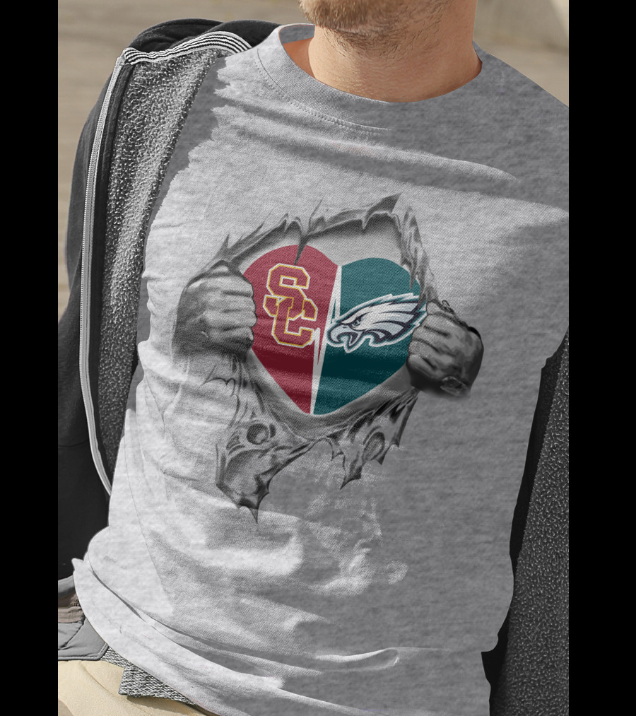 Eagles Usc Trojans Heart Logo Split T-Shirt