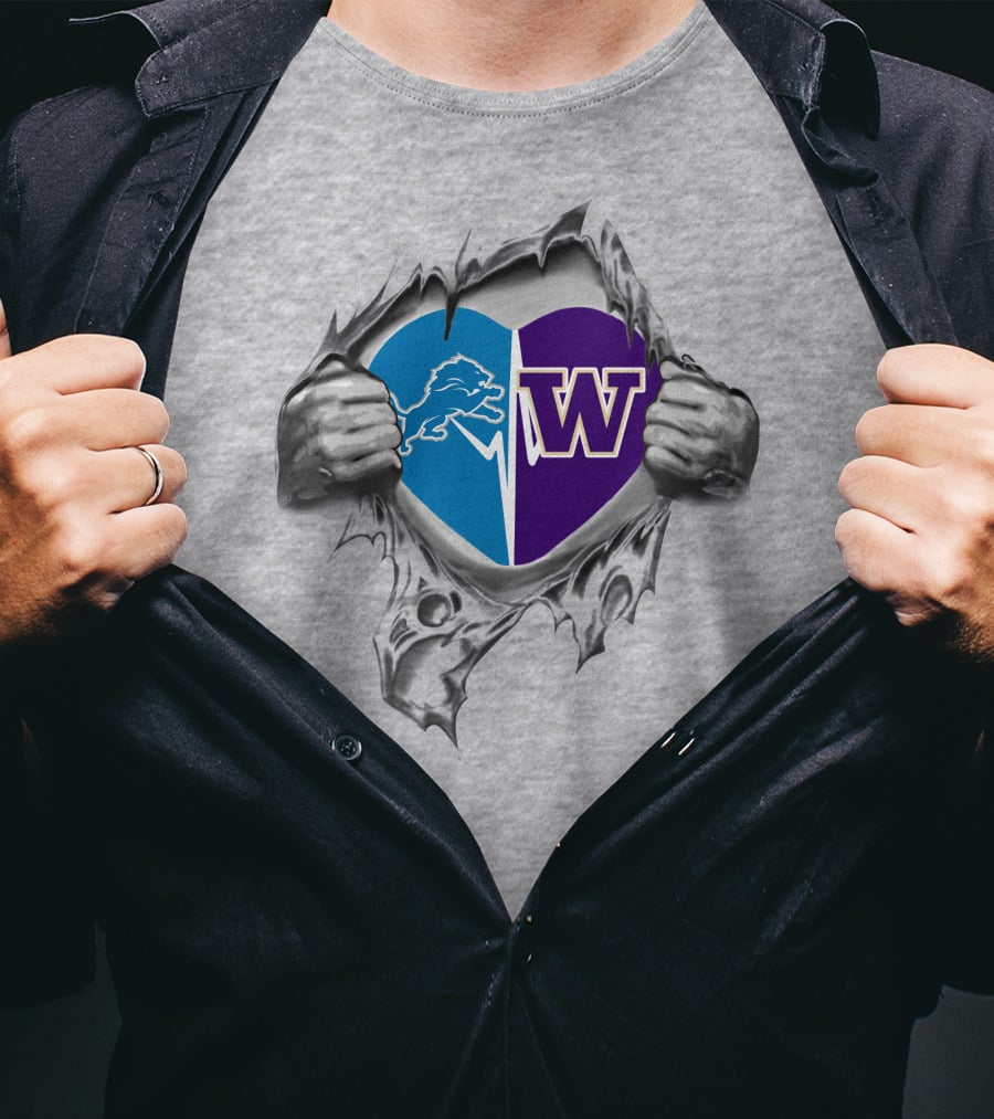 Lions Washington Huskies Heart Logo Fusion T-Shirt