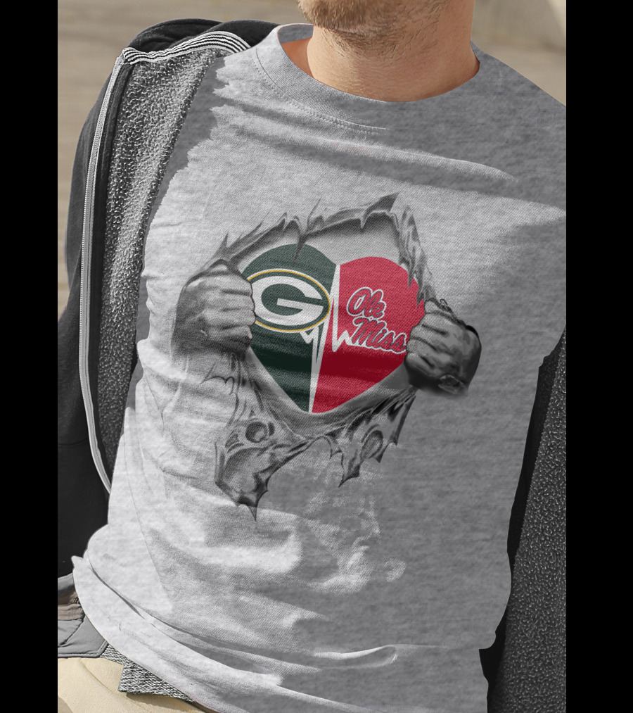 Packers Ole Miss Rebels Heart Hands Tear T-Shirt