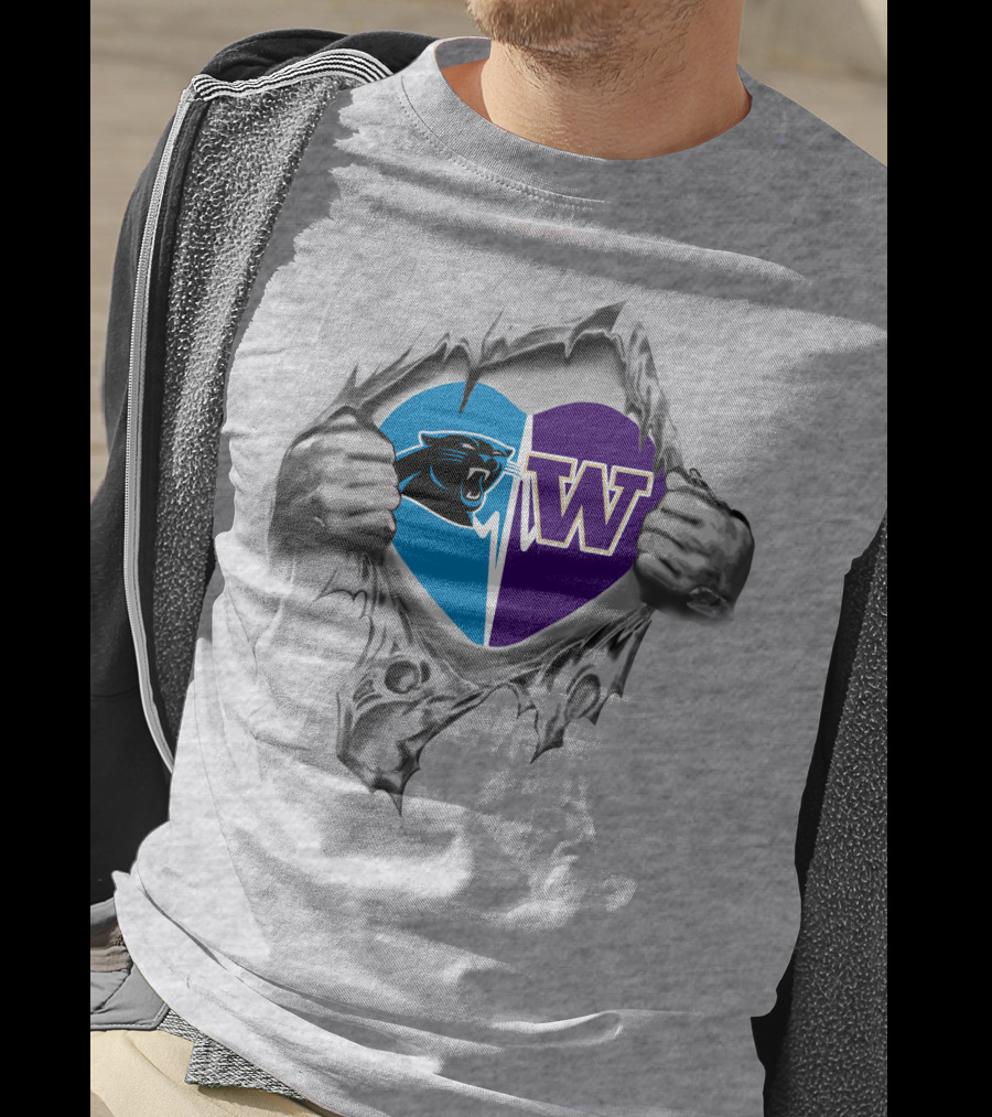 Panthers Washington Huskies Heart Rip Football Fan Love T-Shirt