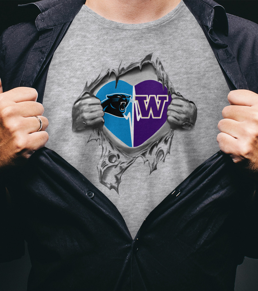 Panthers Washington Huskies Heart Rip Football Fan Love T-Shirt