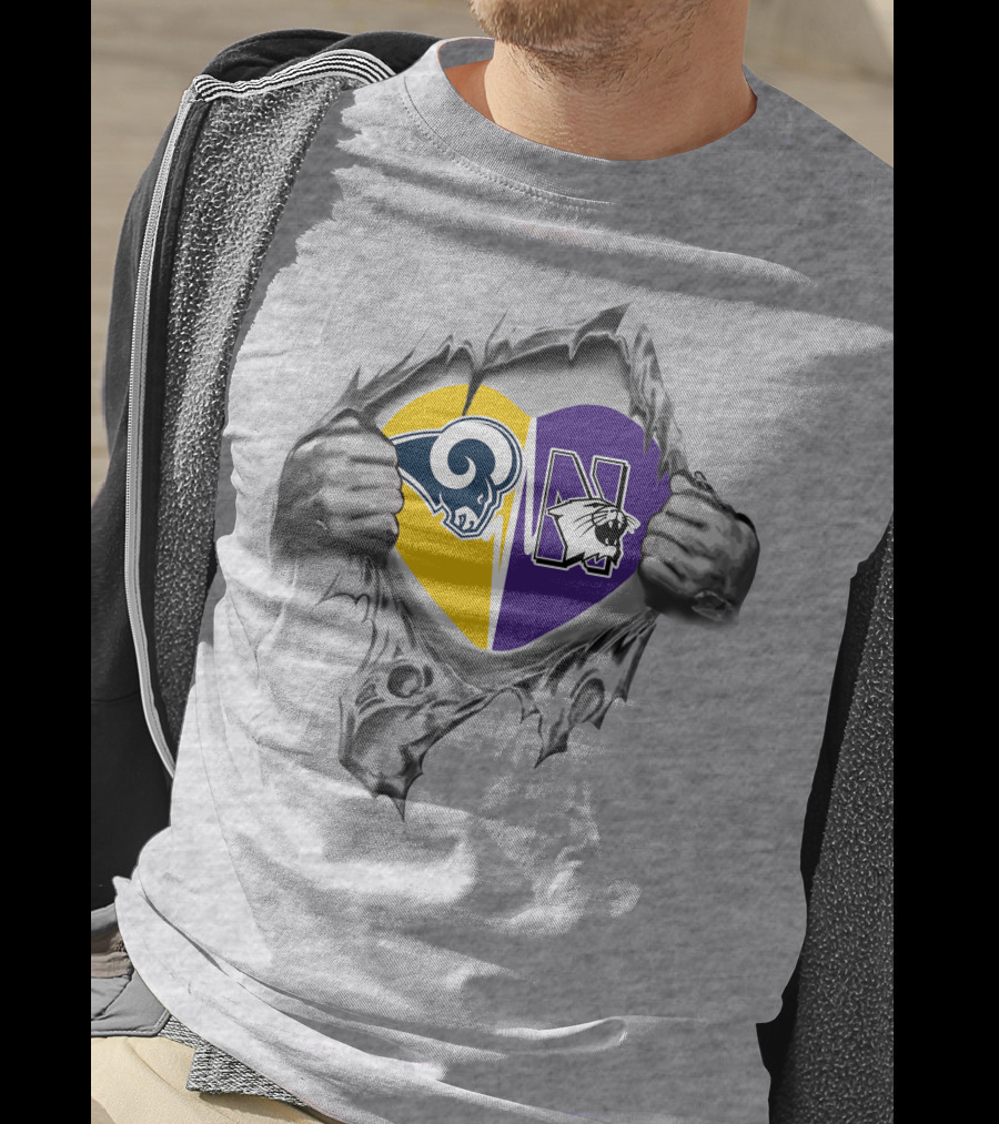Rams Northwestern Wildcats Heart Logo Fusion T-Shirt