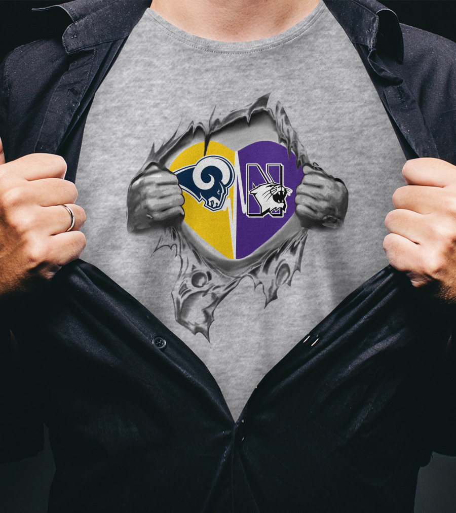 Rams Northwestern Wildcats Heart Logo Fusion T-Shirt