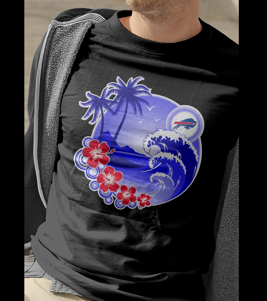 Buffalo Bills Happy Holidays Tropical Scene With Waves And Palms T-Shirt