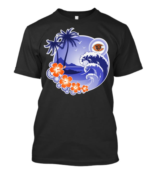 Chicago Bears Happy Holidays Palm Trees And Ocean Wave T-Shirt