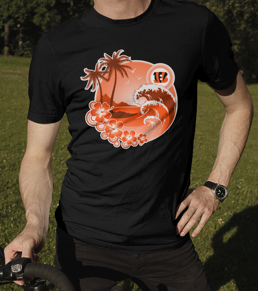 Cincinnati Bengals Holiday Hawaiian Beach Wave And Palm Flowers T-Shirt