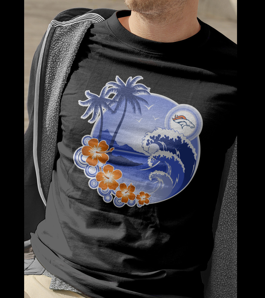Denver Broncos Happy Holidays Tropical Beach Scene T-Shirt