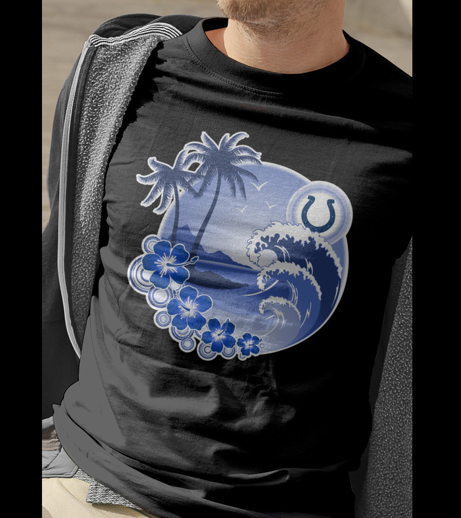 Indianapolis Colts Happy Holidays Wave And Palm Trees With Horseshoe T-Shirt