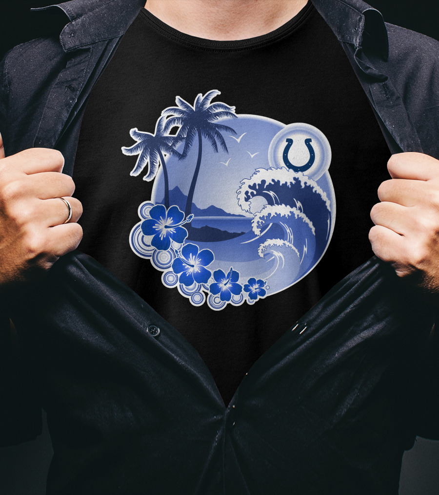 Indianapolis Colts Happy Holidays Wave And Palm Trees With Horseshoe T-Shirt