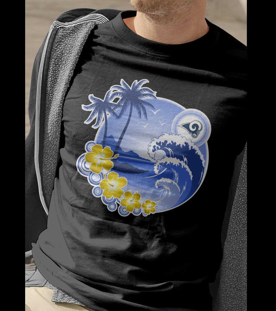 Los Angeles Rams Holiday Beach Waves And Palm Trees T-Shirt