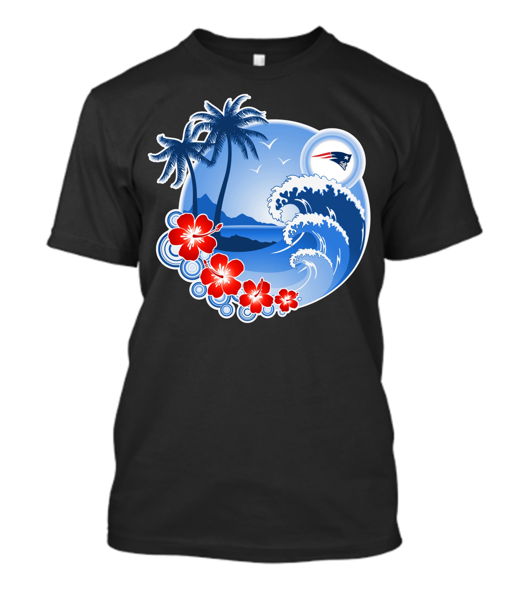 New England Patriots Tropical Beach Waves And Palm Trees Scene T-Shirt