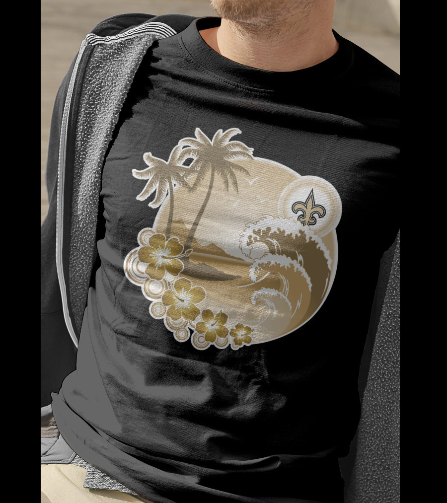 New Orleans Saints Happy Holidays Fleur-De-Lis Tropical Scene T-Shirt