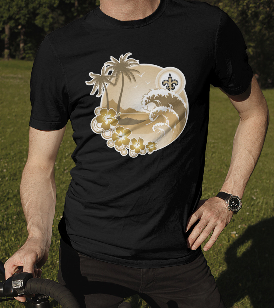 New Orleans Saints Happy Holidays Fleur-De-Lis Tropical Scene T-Shirt