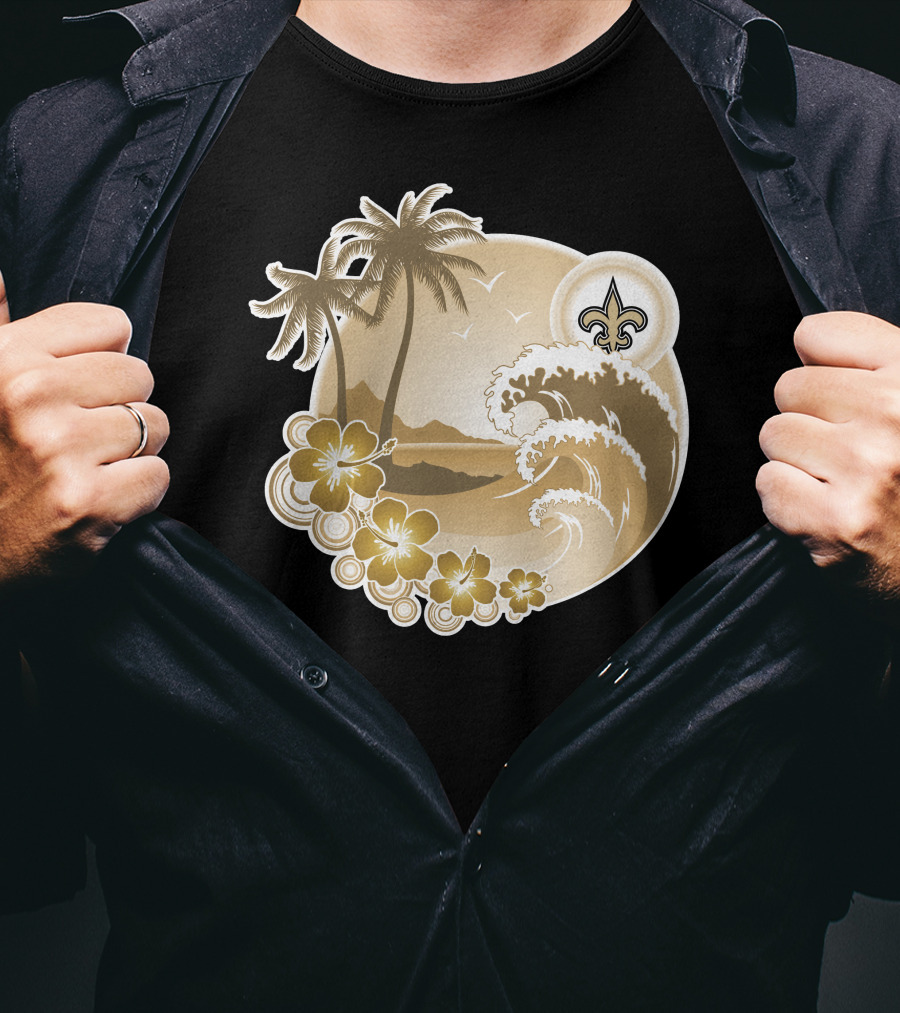 New Orleans Saints Happy Holidays Fleur-De-Lis Tropical Scene T-Shirt