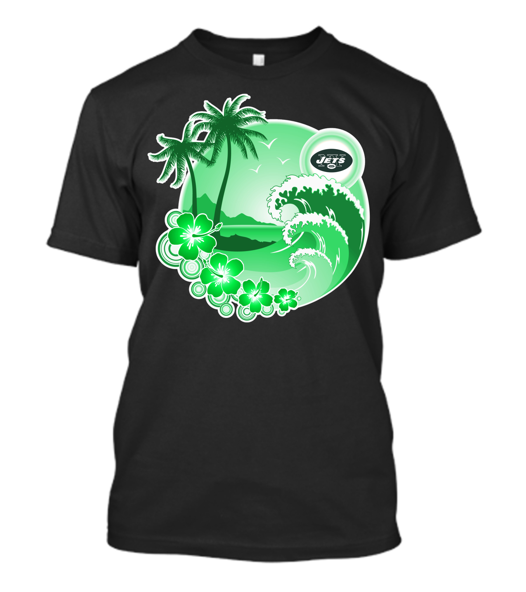 New York Jets Happy Holidays Tropical Waves And Palm Trees T-Shirt