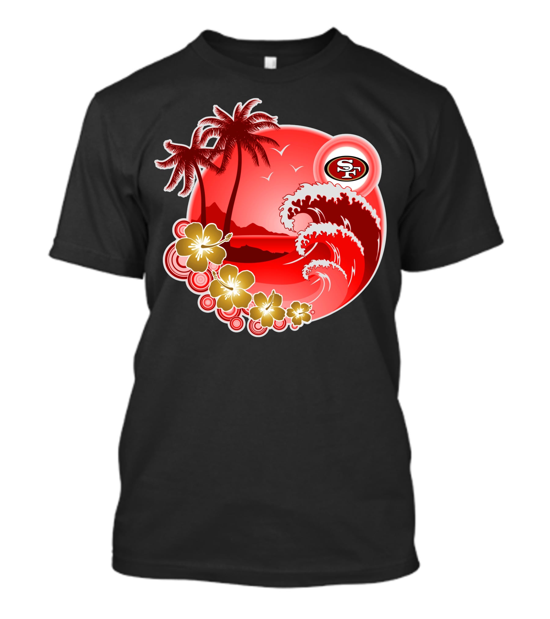 San Francisco 49ers Hawaiian Holiday Wave And Palm Trees T-Shirt