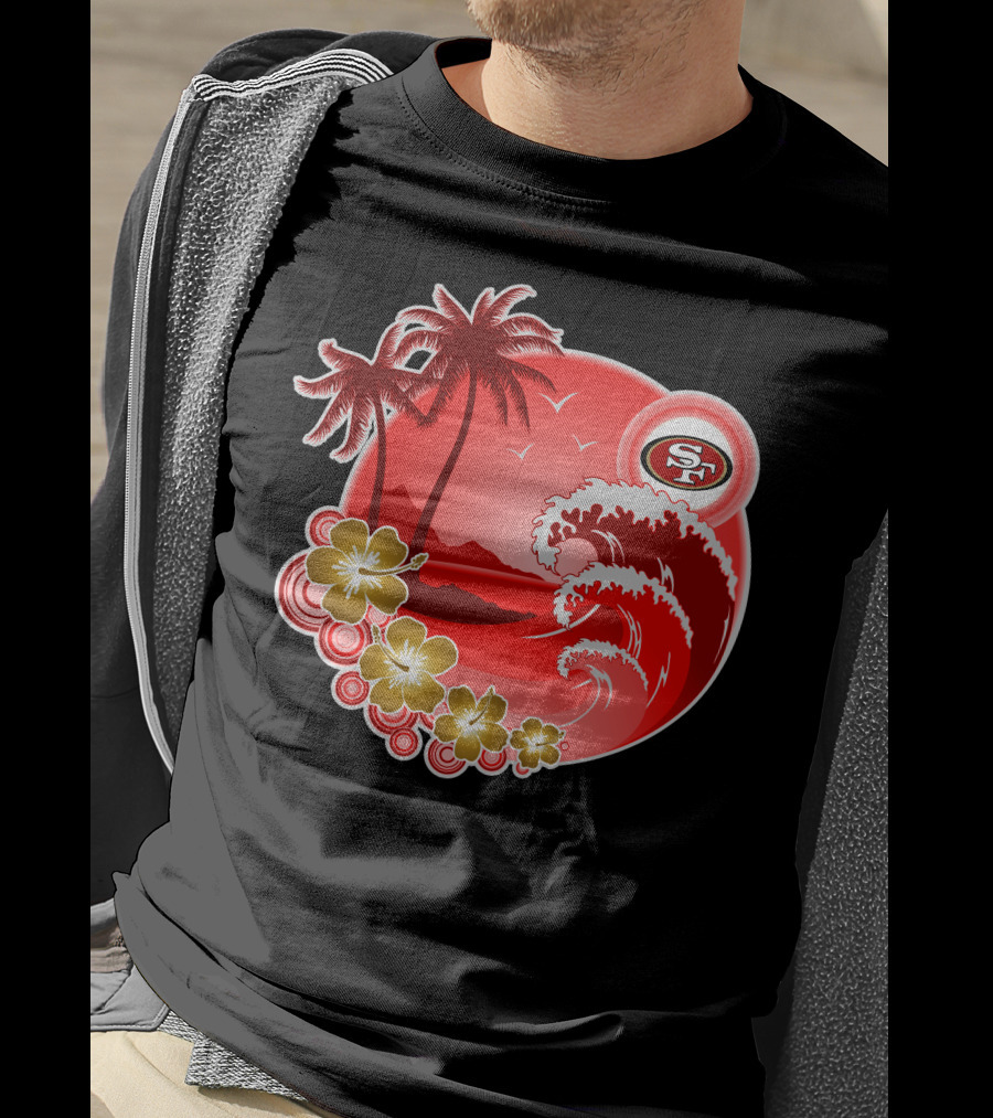 San Francisco 49ers Hawaiian Holiday Wave And Palm Trees T-Shirt