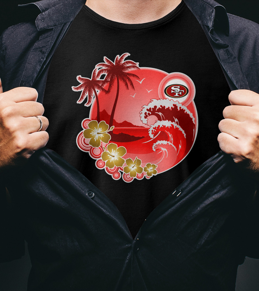 San Francisco 49ers Hawaiian Holiday Wave And Palm Trees T-Shirt