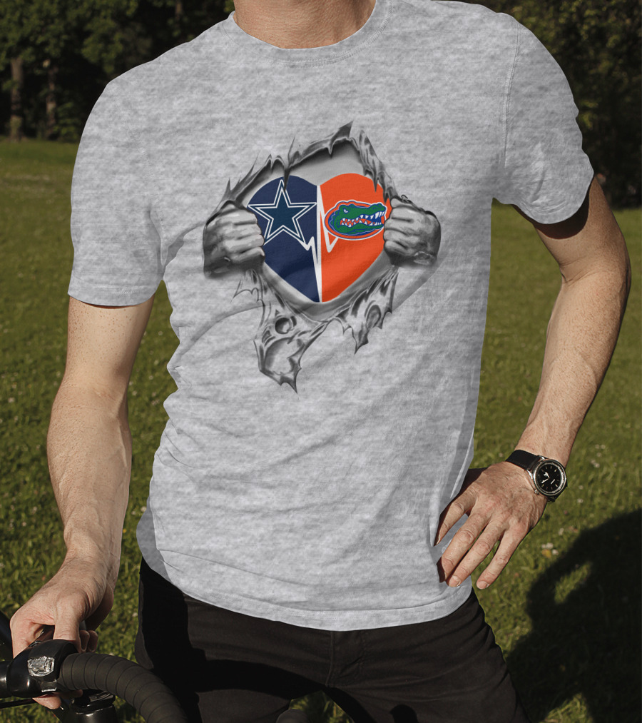 Cowboys Gators Heart Split Football Passion T-Shirt